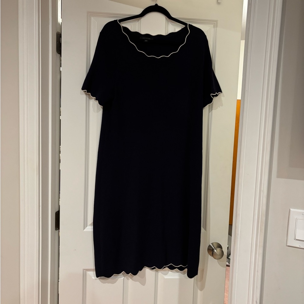 Ann Taylor Navy Blue Scalloped Sweater Dress